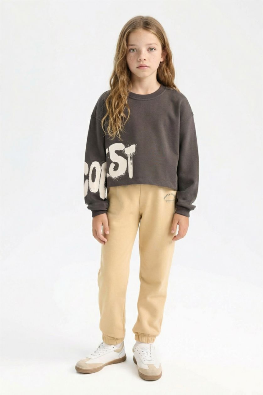 FILLES Beige Pantalon de Jogging imprimé avec taille et bas élastiques Coupe standard pour fille