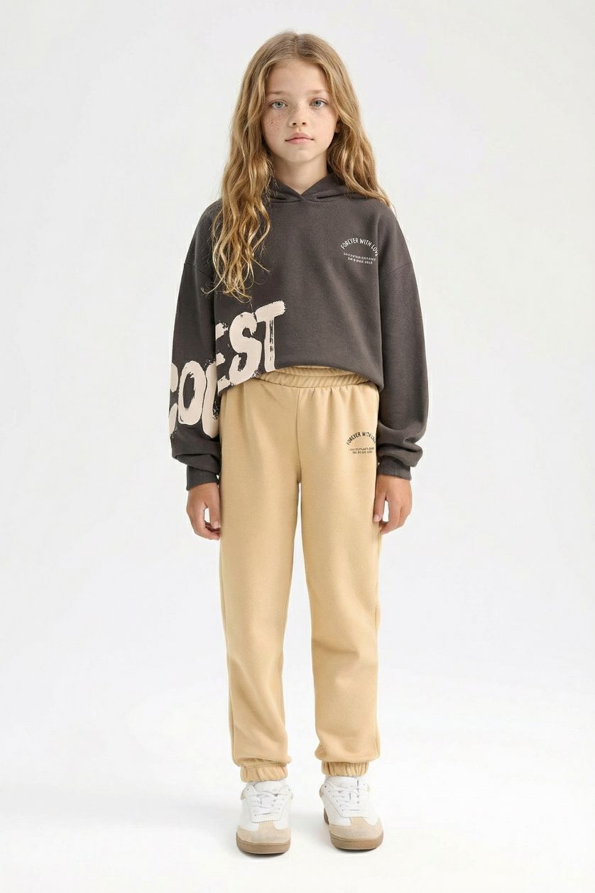 FILLES Beige Pantalon de Jogging imprimé avec taille et bas élastiques Coupe standard pour fille