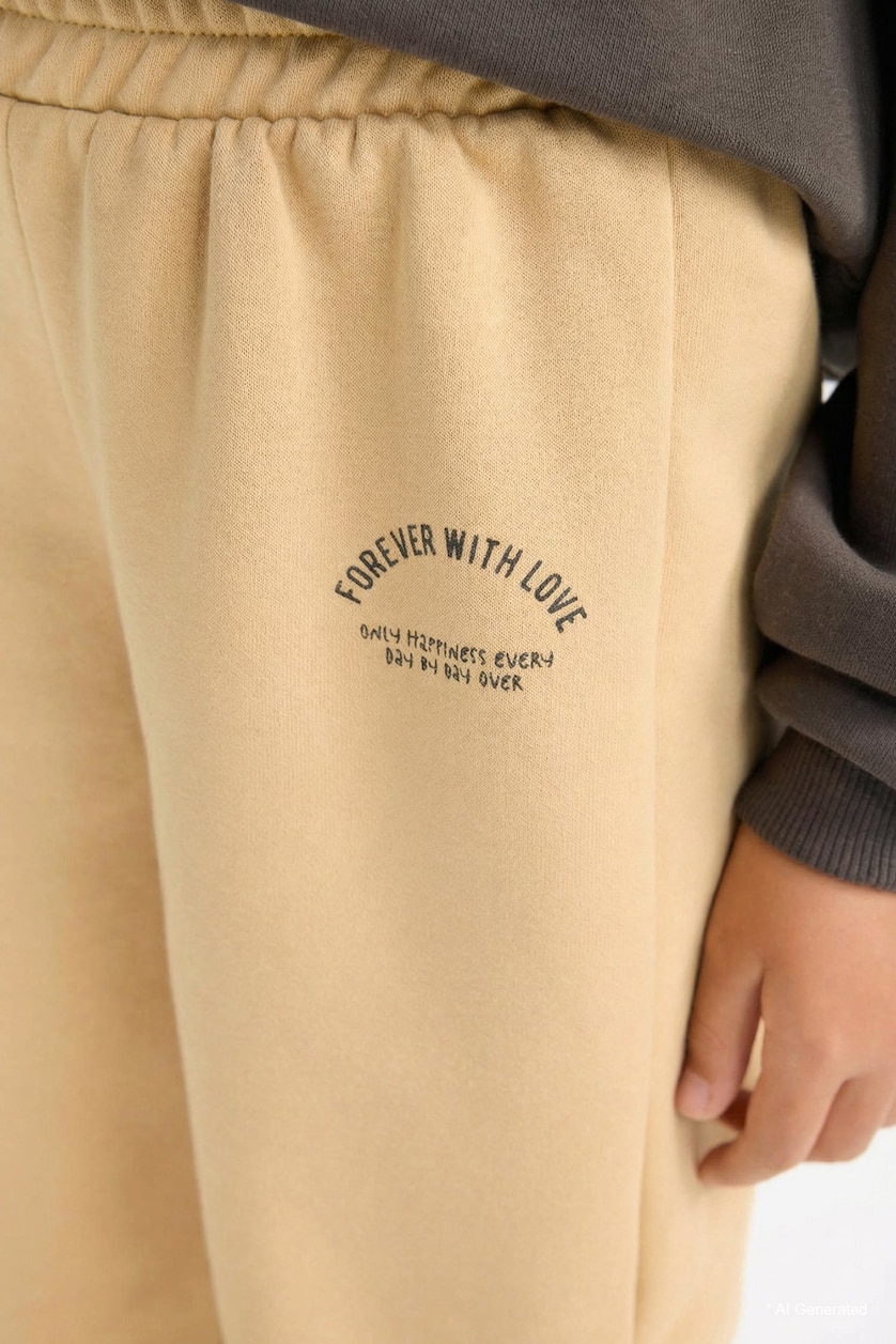 GIRLS & TEENS Beige Girl Standard Fit Elastic Waist Printed Jogger Sweatpants