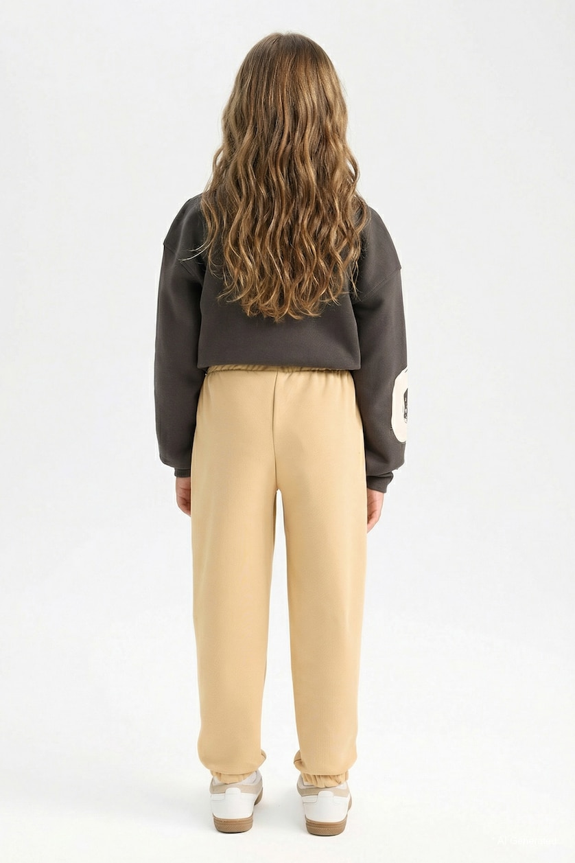 GIRLS & TEENS Beige Girl Standard Fit Elastic Waist Printed Jogger Sweatpants