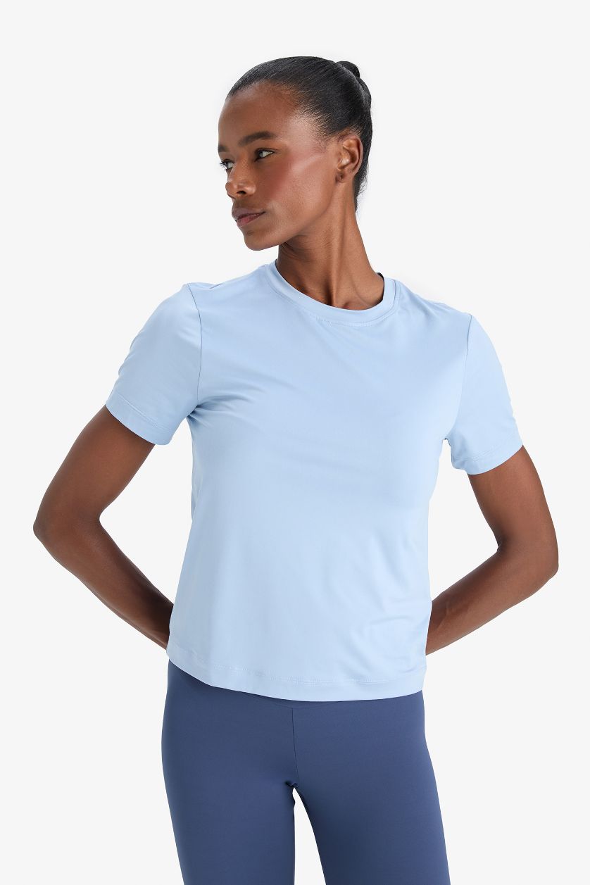 Woman Light Blue DeFactoFit Standard Fit Crew Neck Basic Sports T-Shirt
