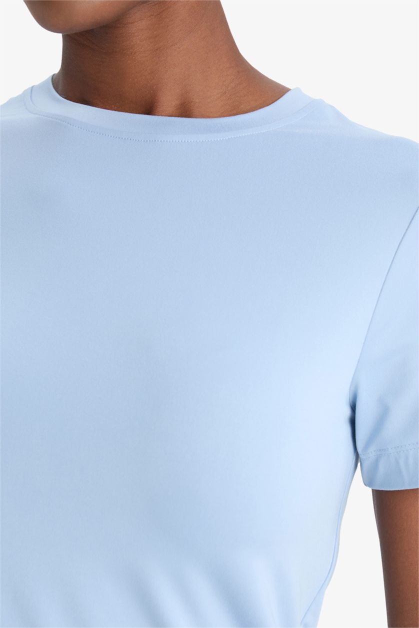 Woman Light Blue DeFactoFit Standard Fit Crew Neck Basic Sports T-Shirt