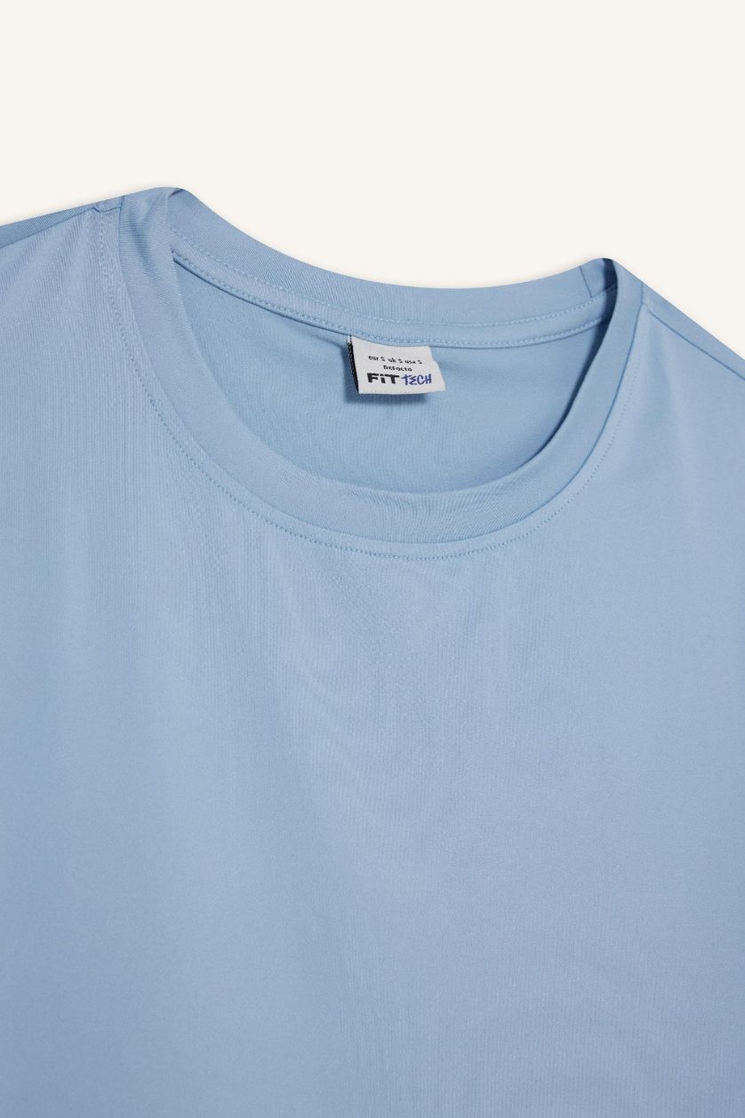 Woman Light Blue DeFactoFit Standard Fit Crew Neck Basic Sports T-Shirt