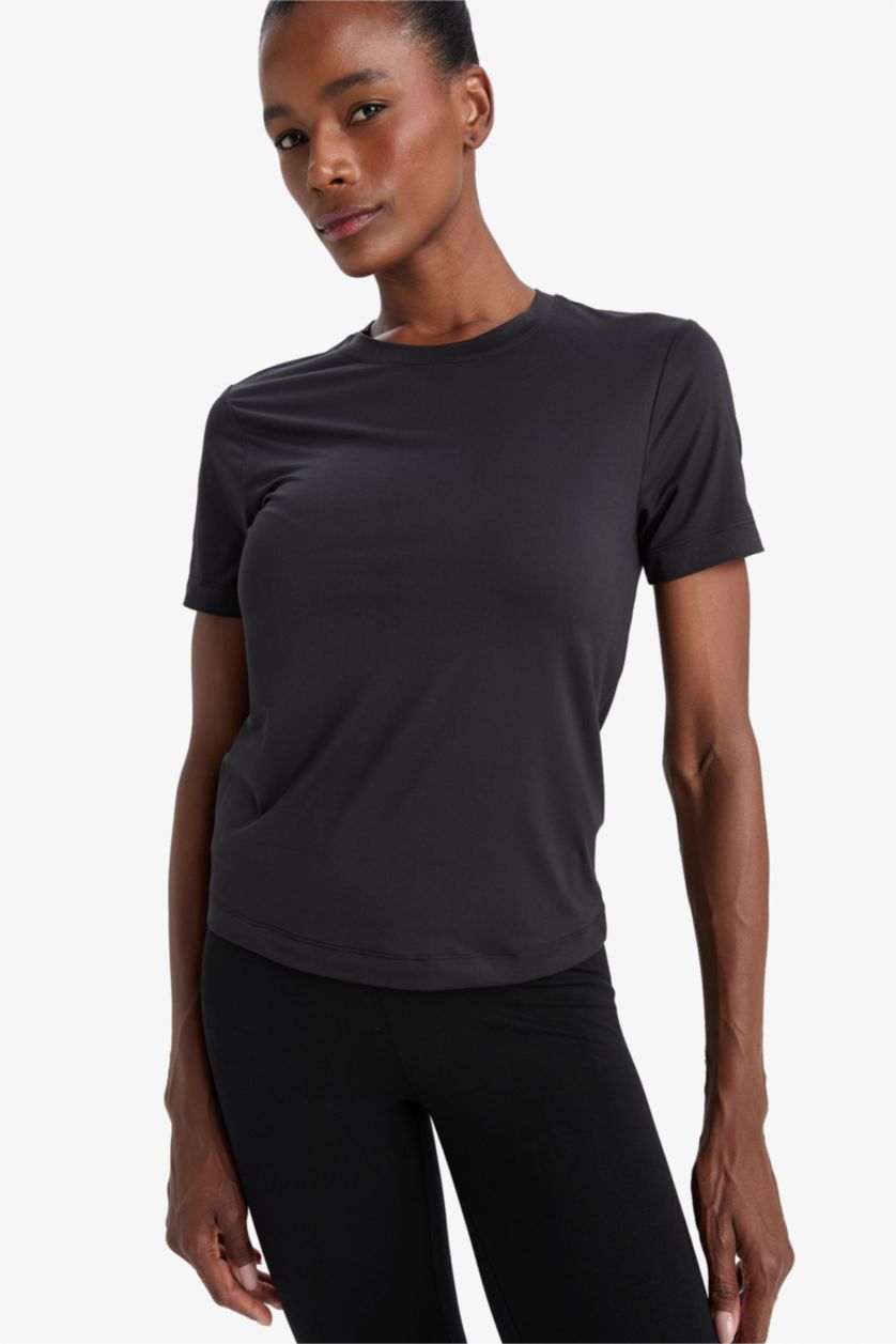 WOMAN Black DeFactoFit Standard Fit Sports Basic Black T-Shirt