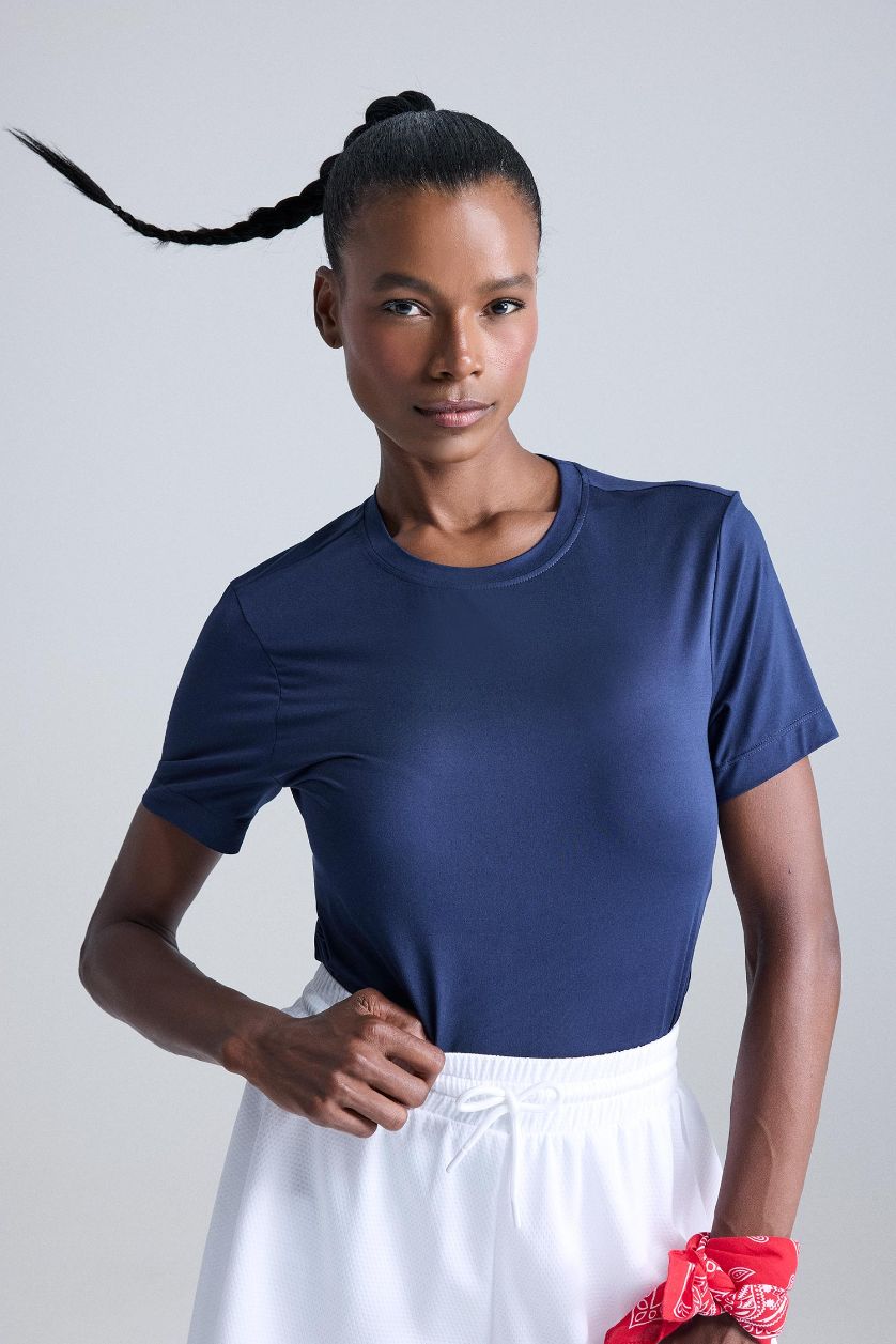 WOMAN NAVY DeFactoFit Standard Fit Crew Neck Basic Sports T-Shirt
