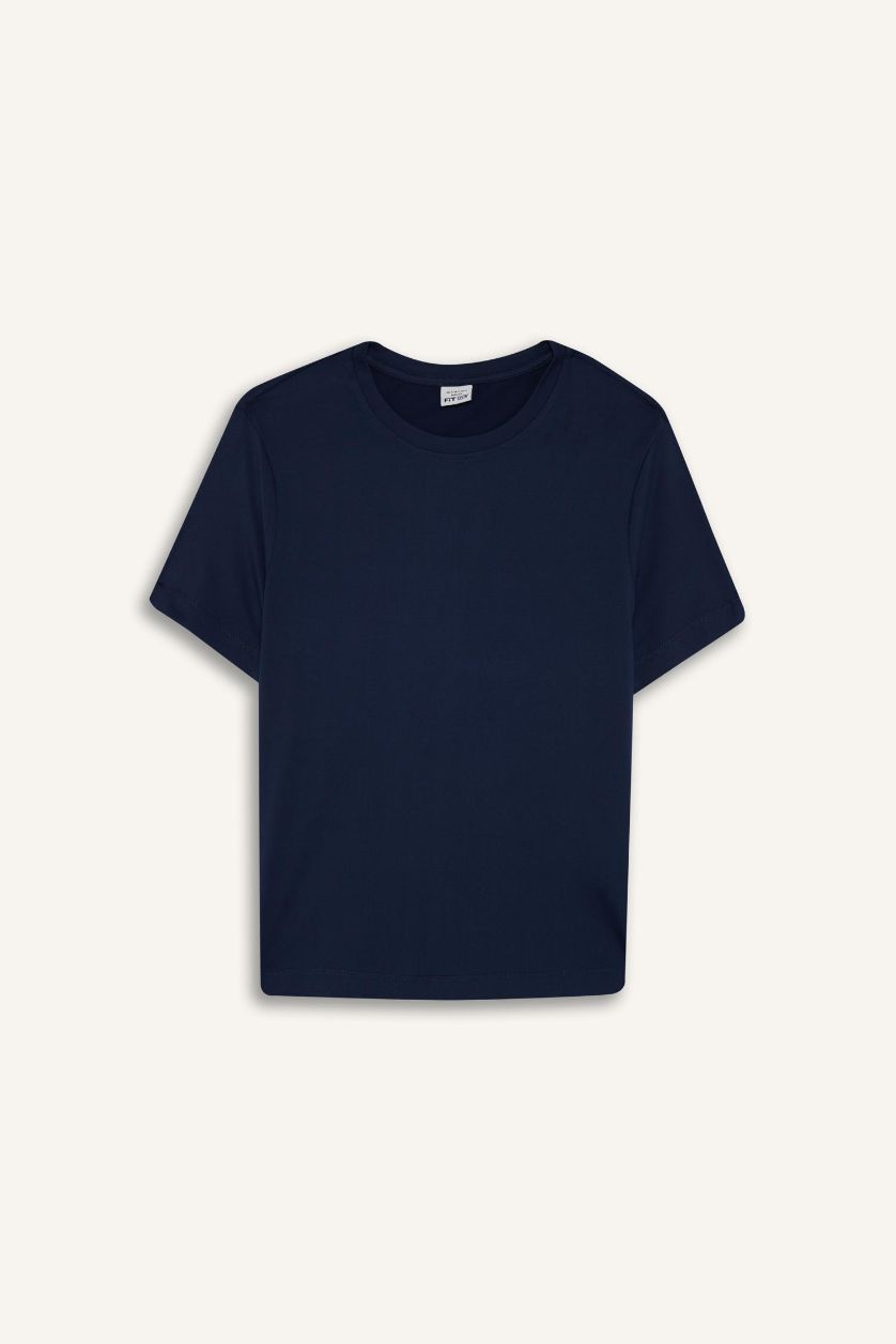 WOMAN NAVY DeFactoFit Standard Fit Crew Neck Basic Sports T-Shirt