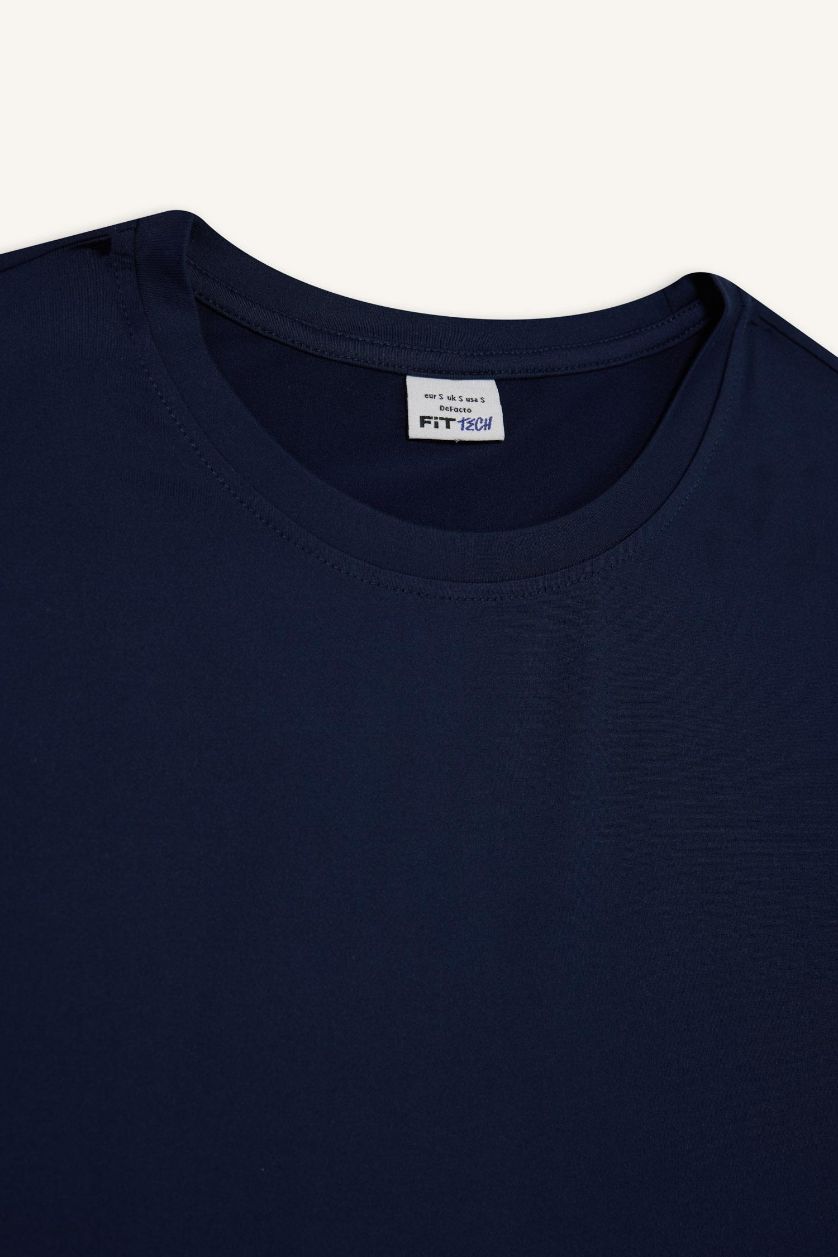 WOMAN NAVY DeFactoFit Standard Fit Crew Neck Basic Sports T-Shirt
