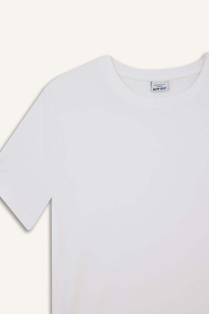 Kadın Beyaz Standart Fit Bisiklet Yaka Sporcu Basic Düz Kısa Kollu Beyaz Tişört