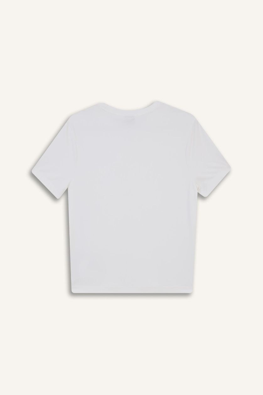 Kadın Beyaz Standart Fit Bisiklet Yaka Sporcu Basic Düz Kısa Kollu Beyaz Tişört