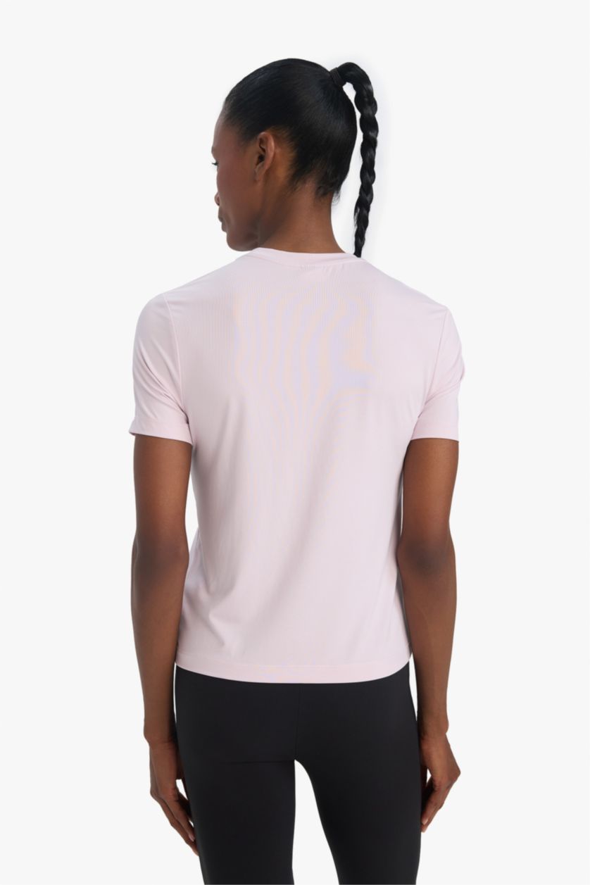 Kadın Açık Gülkurusu Standart Fit Bisiklet Yaka Basic Düz Sporcu Kısa Kollu Tişört