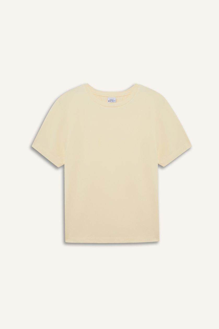 Женщины Светло-желтый DeFactoFit стандартная футболка с круглым вырезом и коротким рукавом для спортсменов