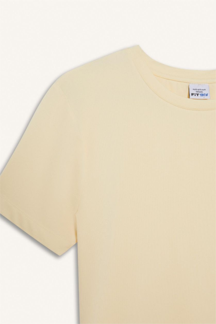 Женщины Светло-желтый DeFactoFit стандартная футболка с круглым вырезом и коротким рукавом для спортсменов