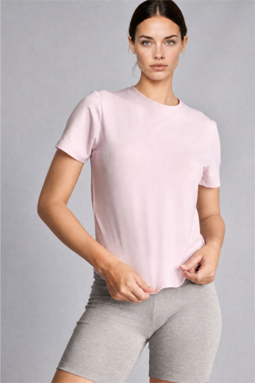 Women Light Pink Standard Fit Short Sleeve T-Shirt