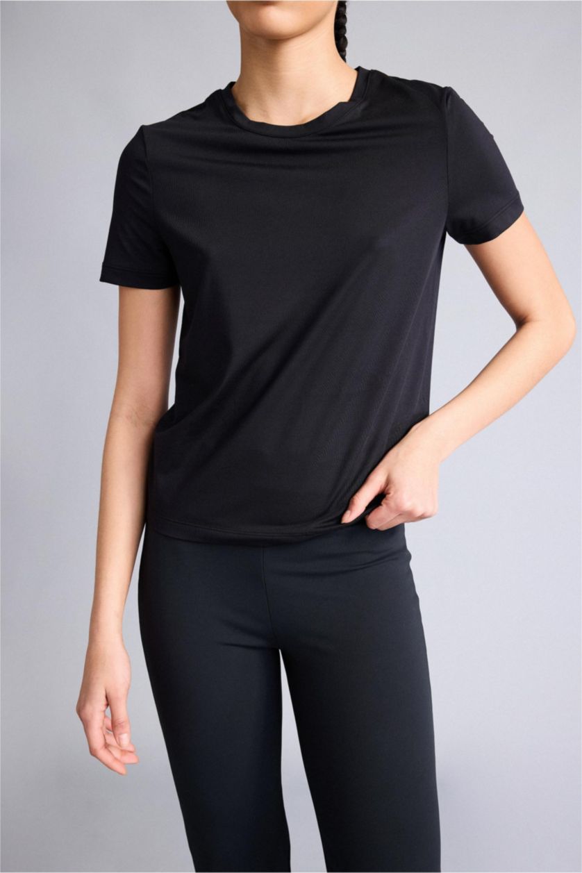 FEMME Noir T-shirt de sport basique à col rond Coupe standard de DeFactoFit