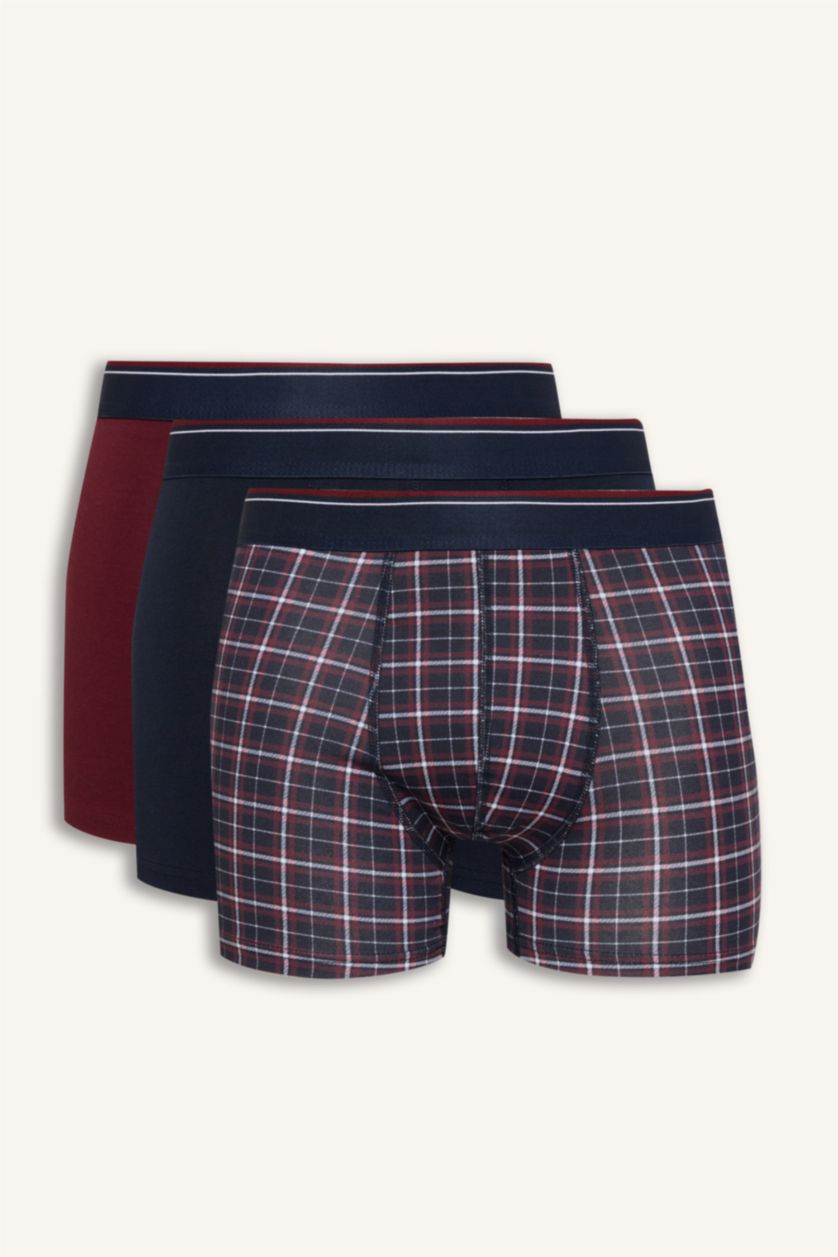 Erkek Lacivert Regular Fit Kareli 3'lü Boxer