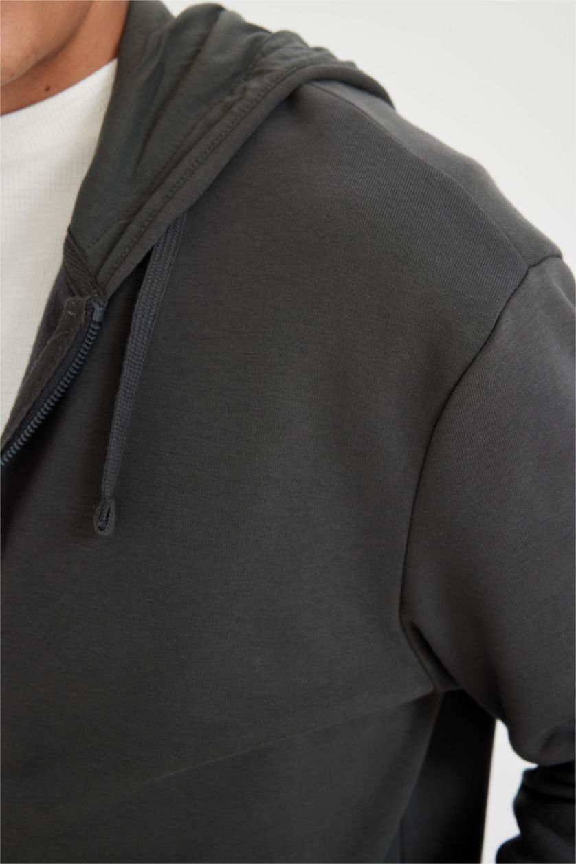 MAN Anthracite Comfort Fit Hooded Soft Furry Thick Zippered Sweatshirt