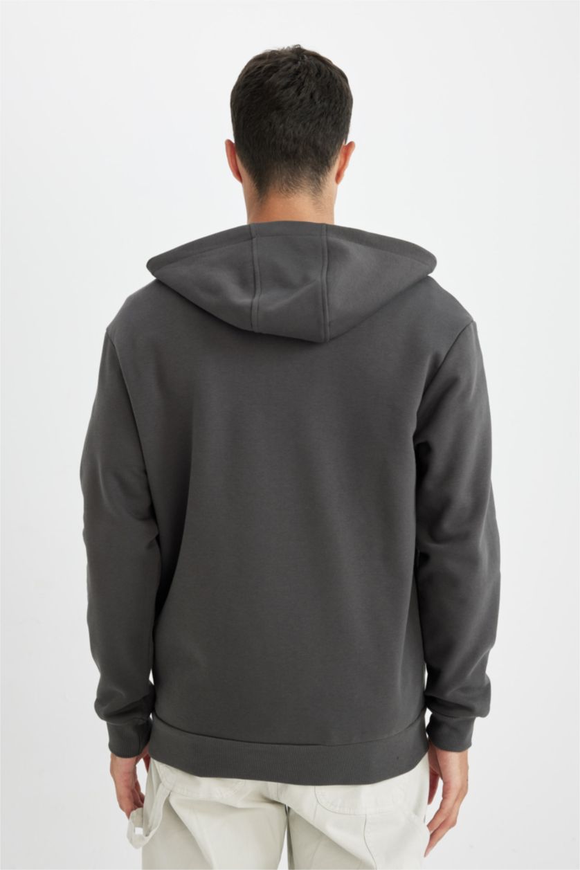 MAN Anthracite Comfort Fit Hooded Soft Furry Thick Zippered Sweatshirt