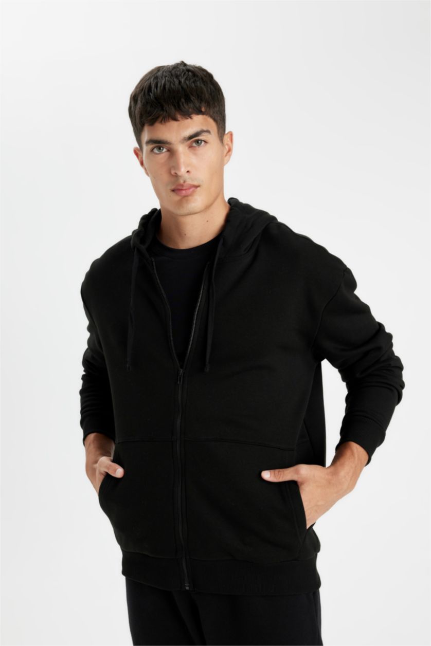 MAN Black Comfort Fit Hooded Thick Sweatshirt