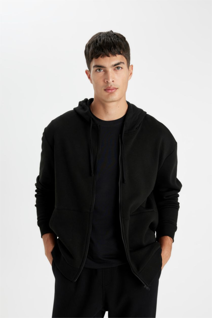 MAN Black Comfort Fit Hooded Thick Sweatshirt