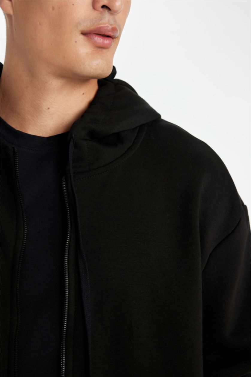 MAN Black Comfort Fit Hooded Thick Sweatshirt