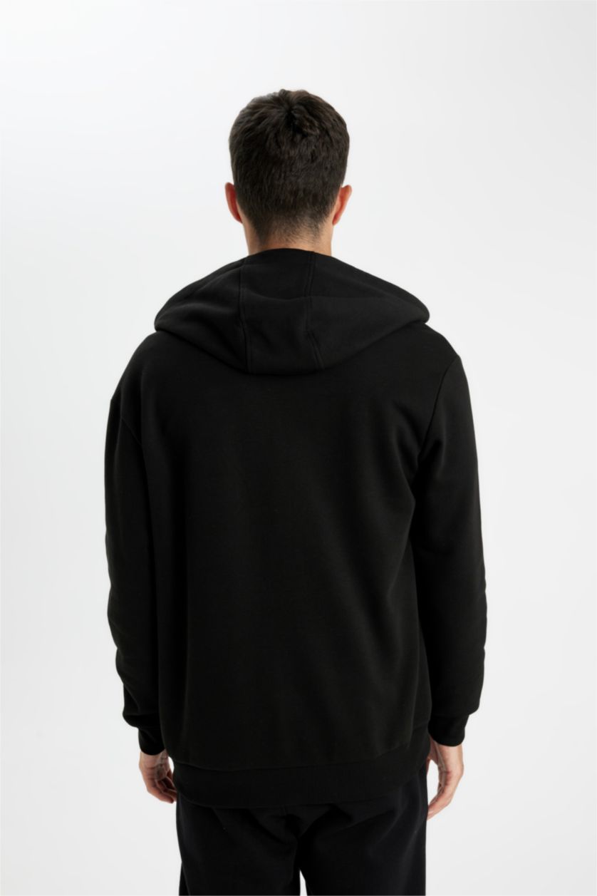 MAN Black Comfort Fit Hooded Thick Sweatshirt