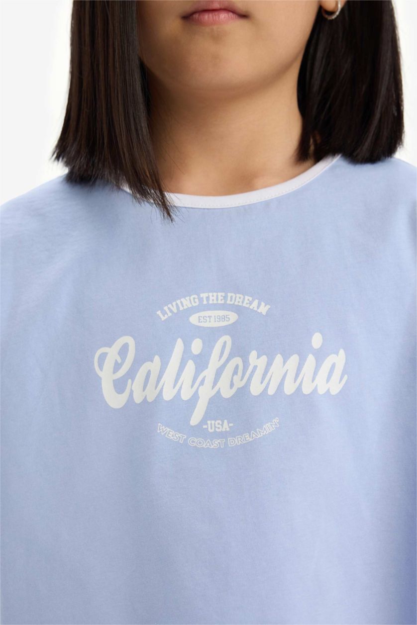 بنات أزرق طقم بنات من فستان و تيشيرت مطبوع