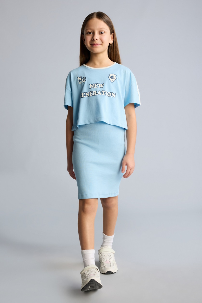 Girls & Teens Blue Girl Ribbed Camisole 2 Piece Dress