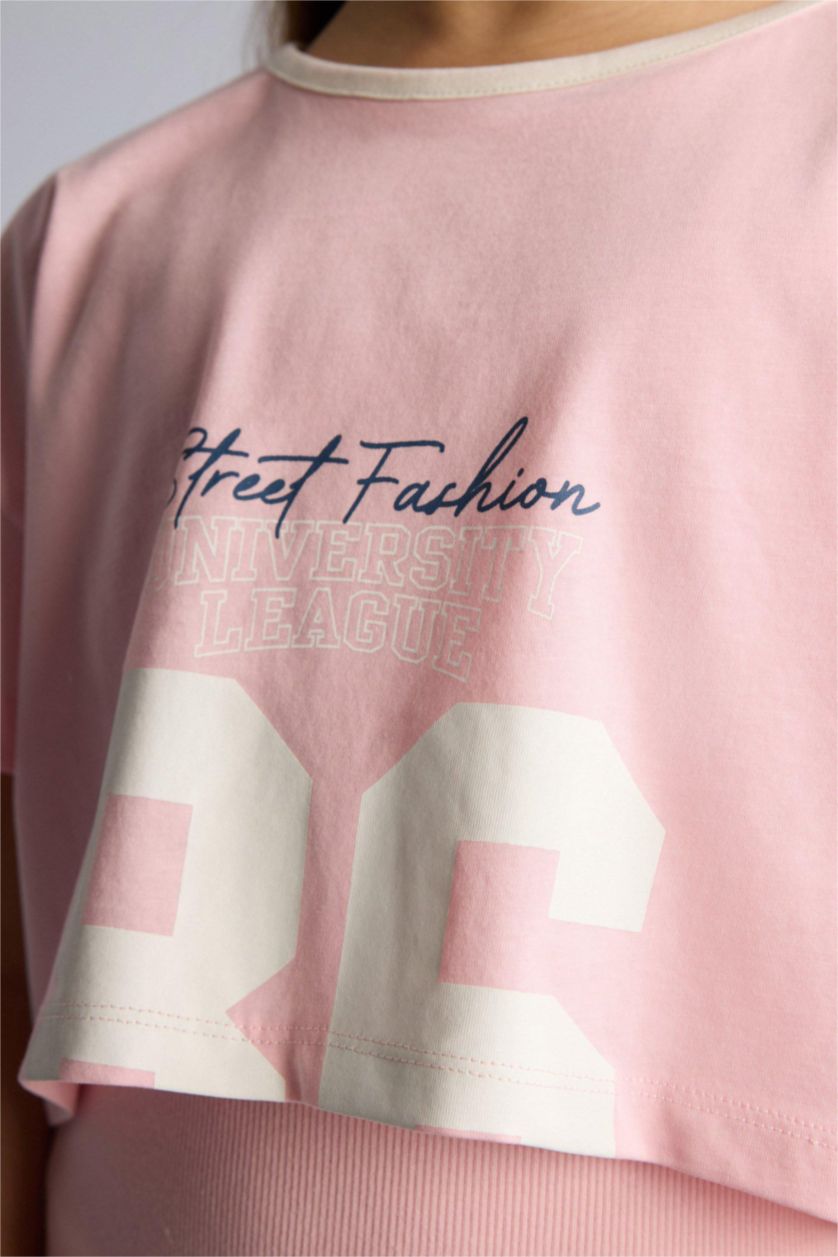 GIRLS & TEENS Pink فستان بناتي مضلع نص كم - قطعتين