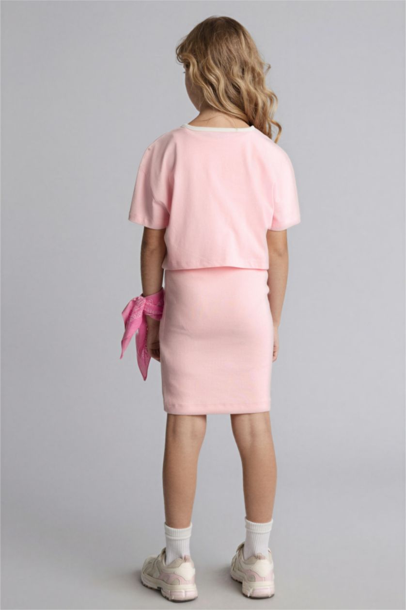 GIRLS & TEENS Pink فستان بناتي مضلع نص كم - قطعتين