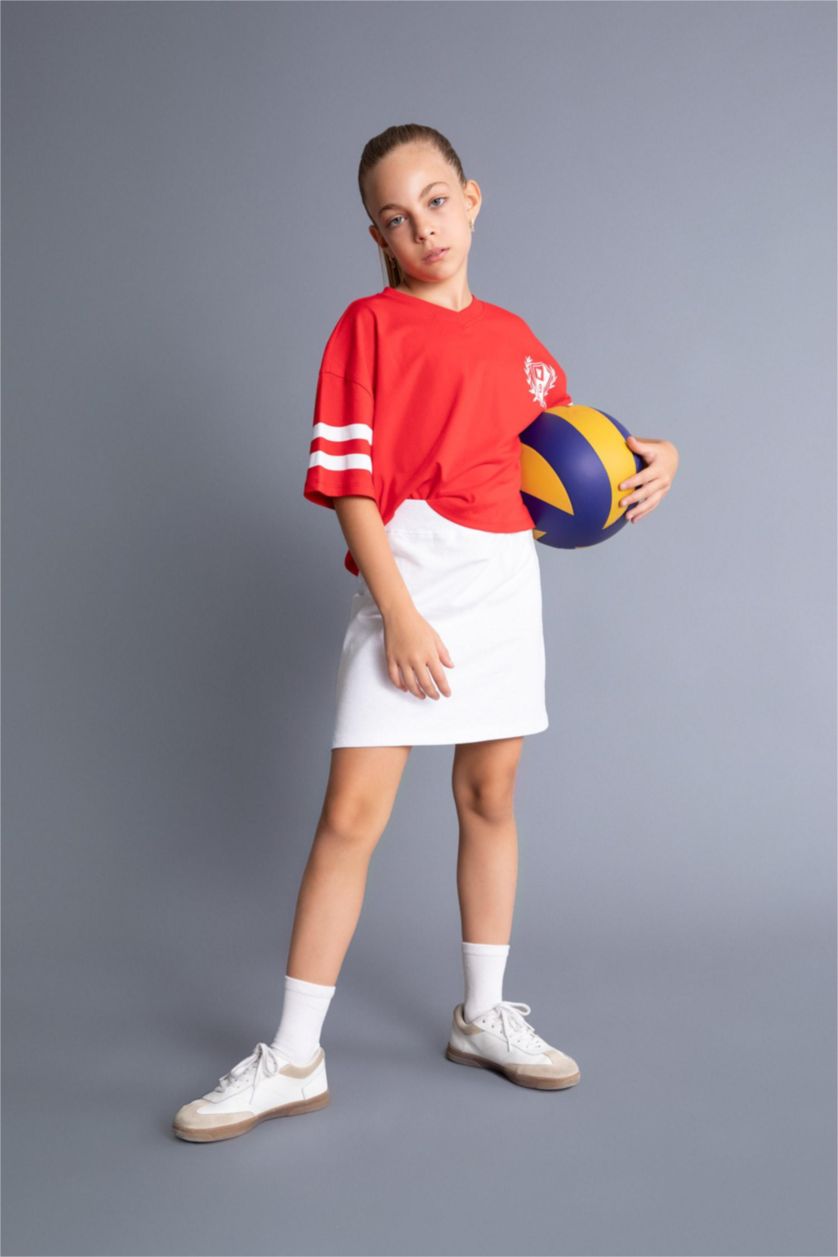 GIRLS & TEENS White Girl Thin Sweatshirt Fabric Regular Fit Knitted Skirt