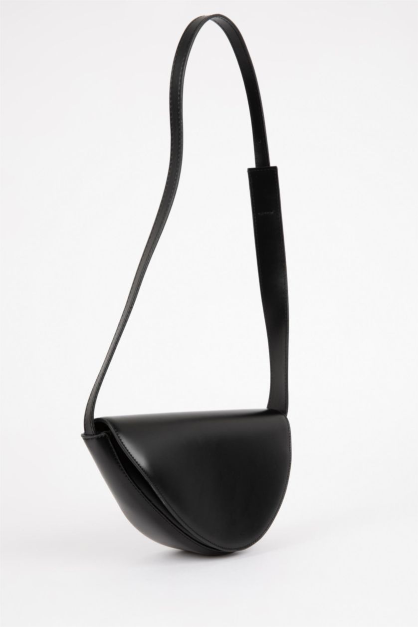 Women Black Faux Leather Crossbody Bag
