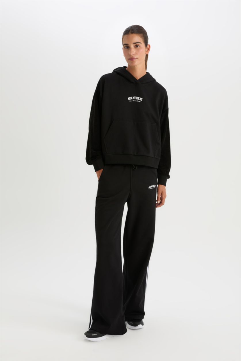 Kadın Siyah NBA Miami Heat Kapüşonlu Kalın Sweatshirt