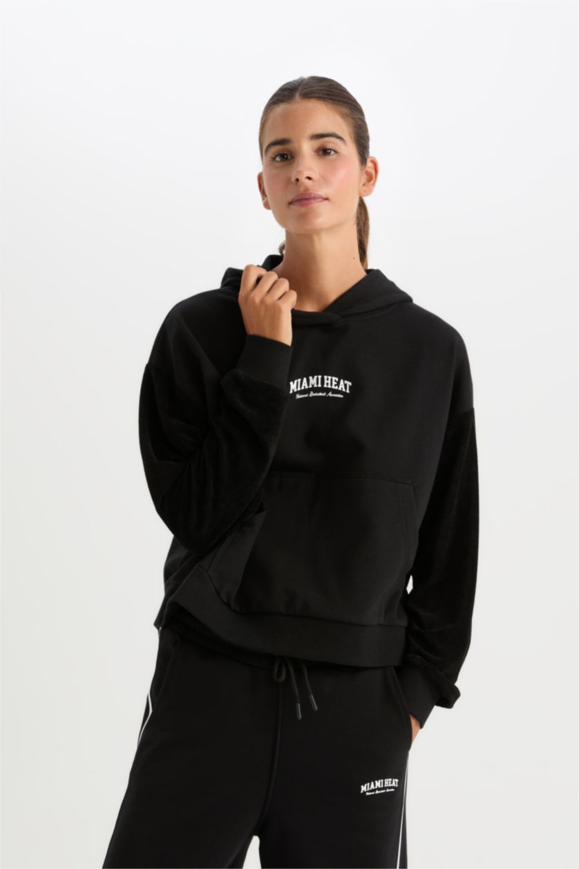 Kadın Siyah NBA Miami Heat Kapüşonlu Kalın Sweatshirt
