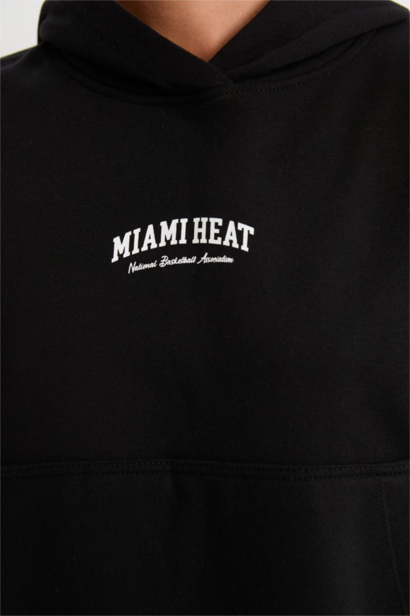 Kadın Siyah NBA Miami Heat Kapüşonlu Kalın Sweatshirt