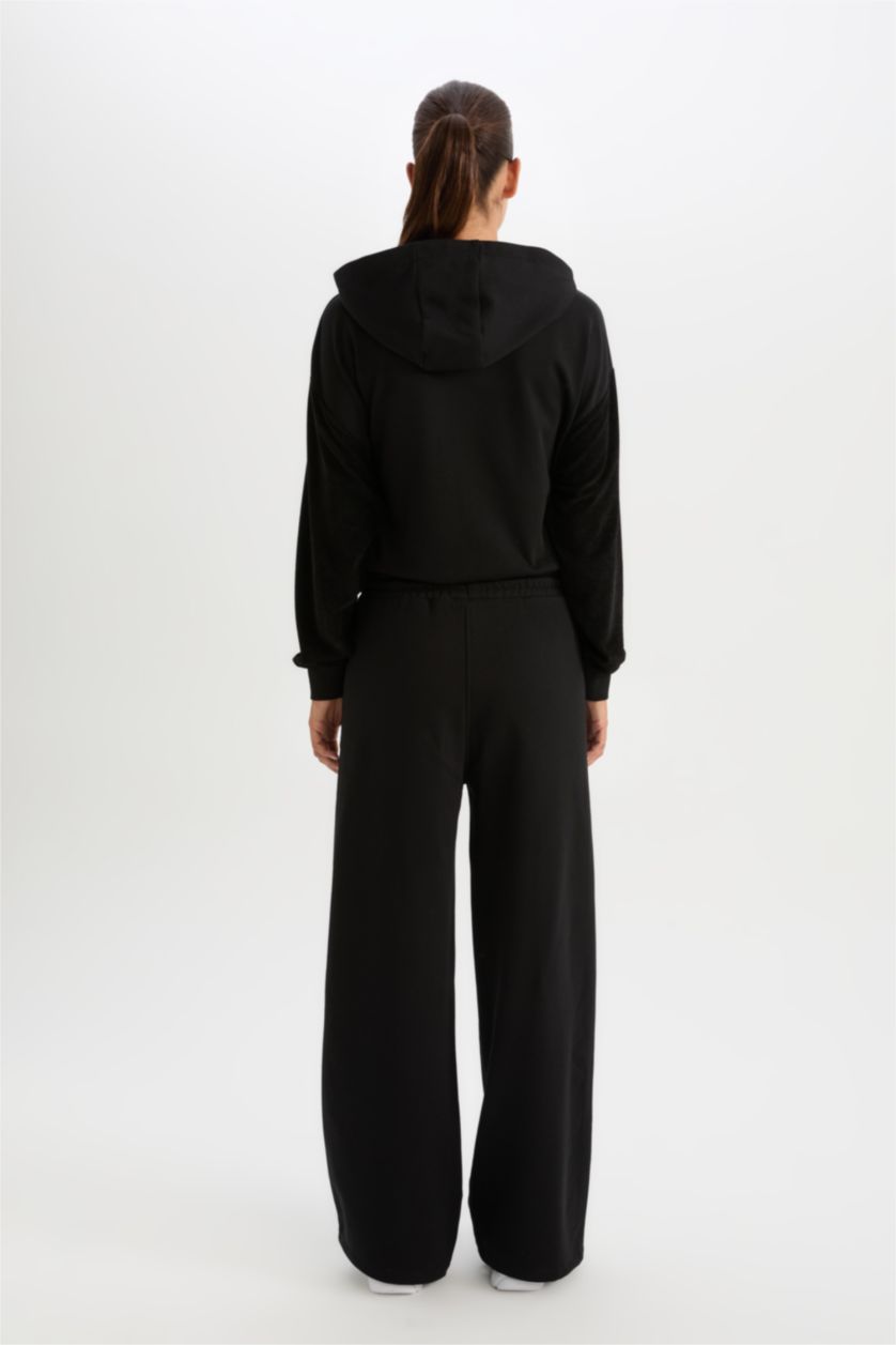 Kadın Siyah Kalın Eşofman Altı Wide Leg Geniş Paça NBA Miami Heat Cepli Standart Boy 