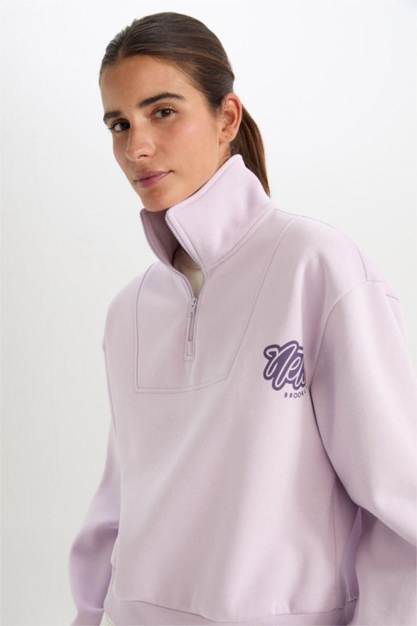 Kadın Lila NBA Brooklyn Nets Oversize Geniş Kalıp Fermuarlı Dik Yaka Kalın Sweatshirt