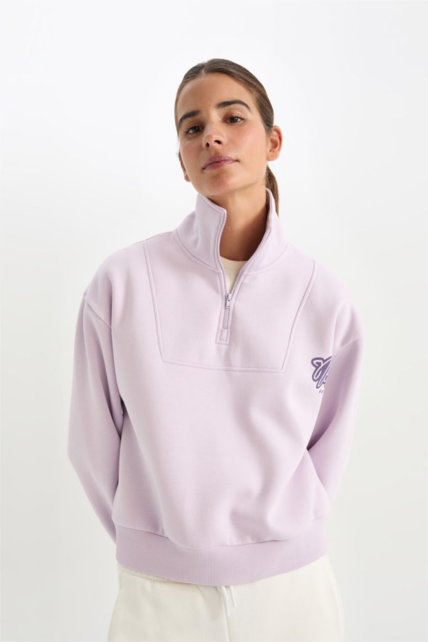 Kadın Lila NBA Brooklyn Nets Oversize Geniş Kalıp Fermuarlı Dik Yaka Kalın Sweatshirt