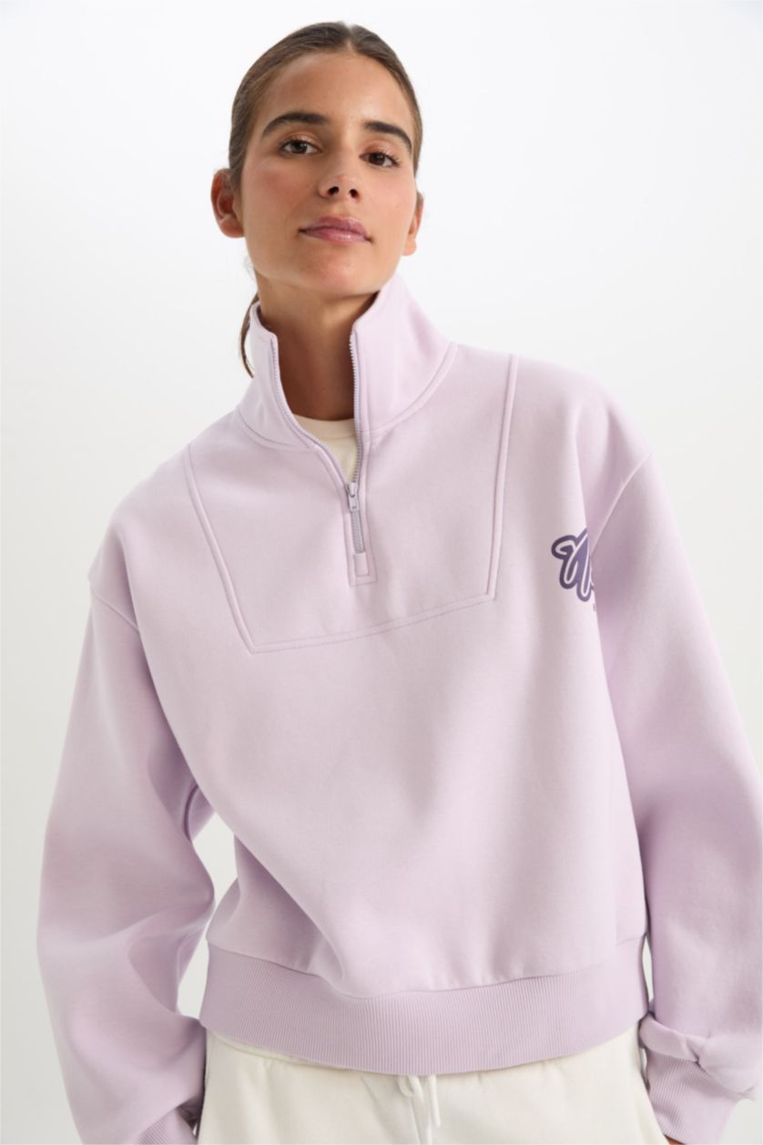 Kadın Lila NBA Brooklyn Nets Oversize Geniş Kalıp Fermuarlı Dik Yaka Kalın Sweatshirt