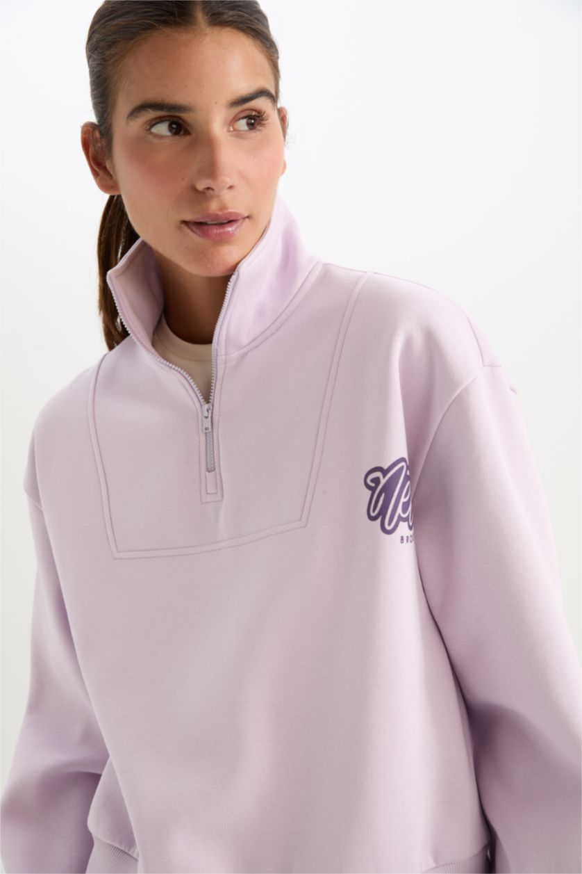 Kadın Lila NBA Brooklyn Nets Oversize Geniş Kalıp Fermuarlı Dik Yaka Kalın Sweatshirt