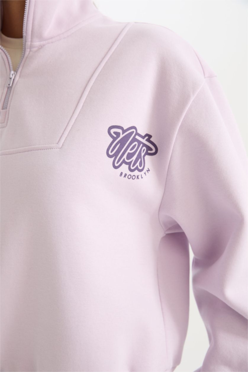 Kadın Lila NBA Brooklyn Nets Oversize Geniş Kalıp Fermuarlı Dik Yaka Kalın Sweatshirt