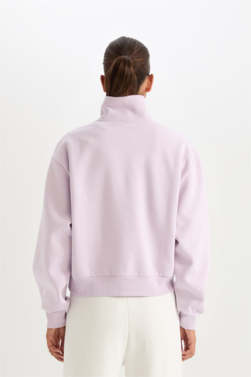 Kadın Lila NBA Brooklyn Nets Oversize Geniş Kalıp Fermuarlı Dik Yaka Kalın Sweatshirt