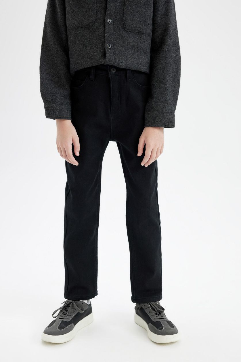 Erkek Çocuk - Genç Erkek Siyah Erkek Çocuk Düz Paça Polar Astarlı Jean Pantolon