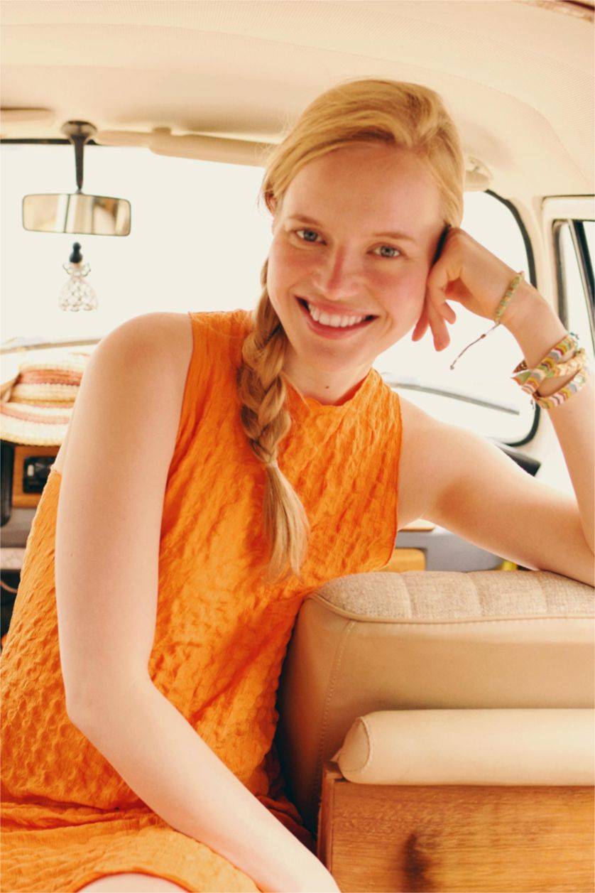 FEMME Orange Mini Robe sans manches à Col Rond