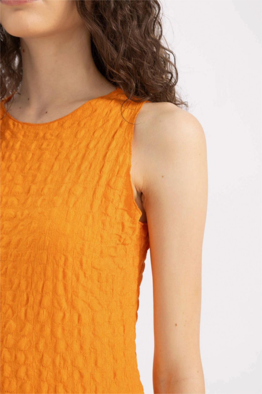 FEMME Orange Mini Robe sans manches à Col Rond