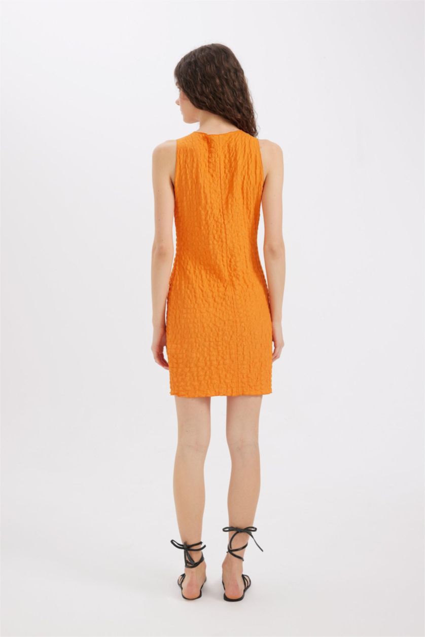FEMME Orange Mini Robe sans manches à Col Rond