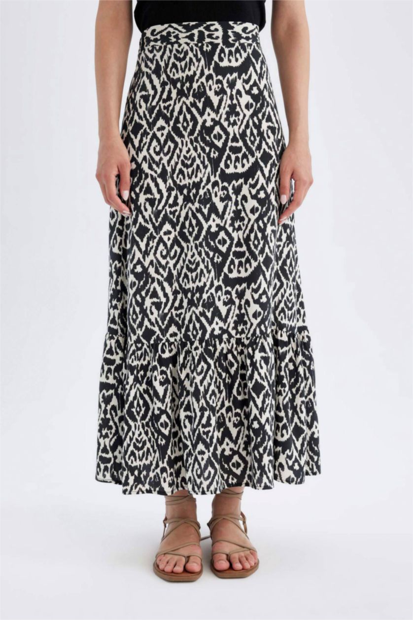 FEMME Noir Jupe Longue en Viscose à Motifs