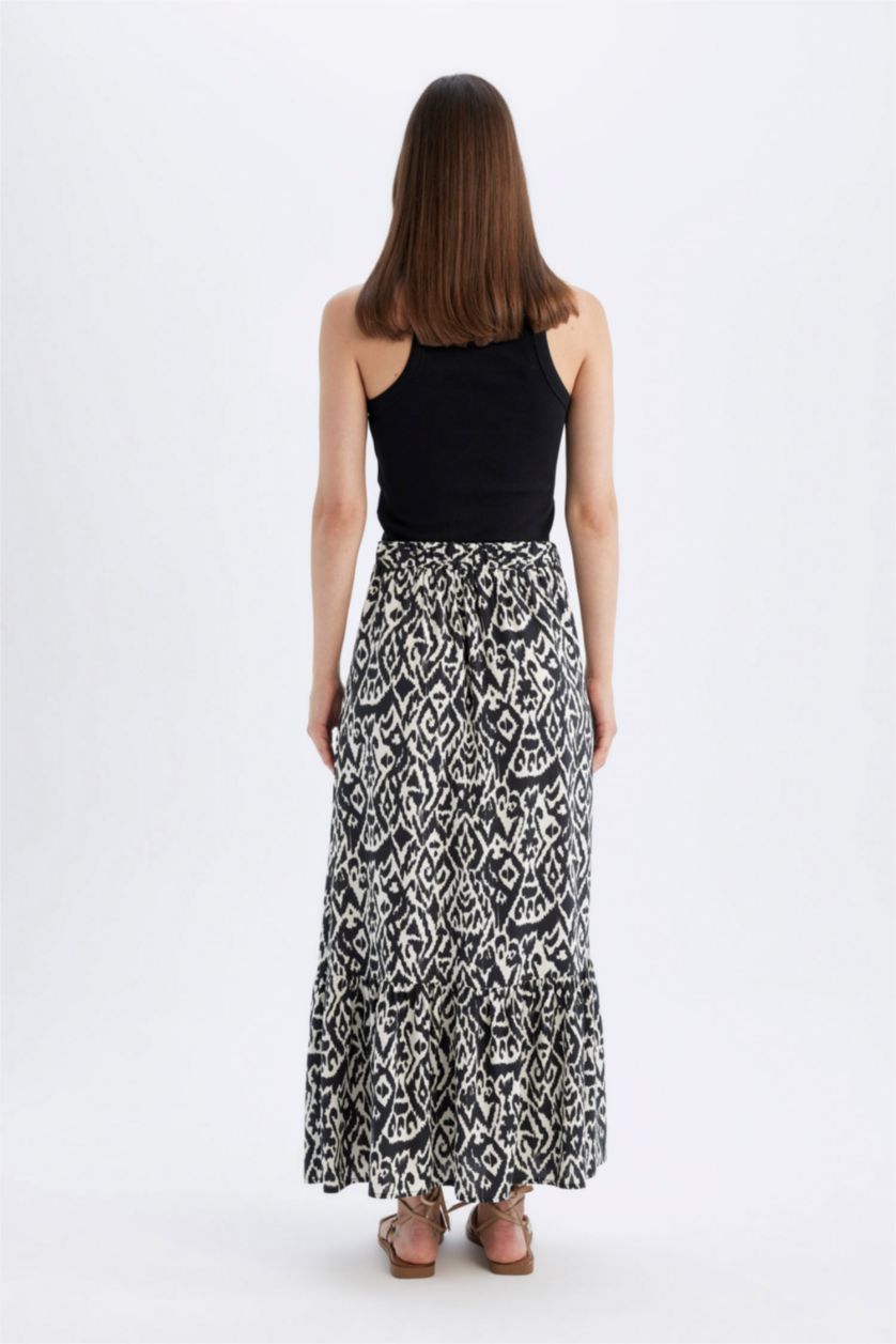 FEMME Noir Jupe Longue en Viscose à Motifs