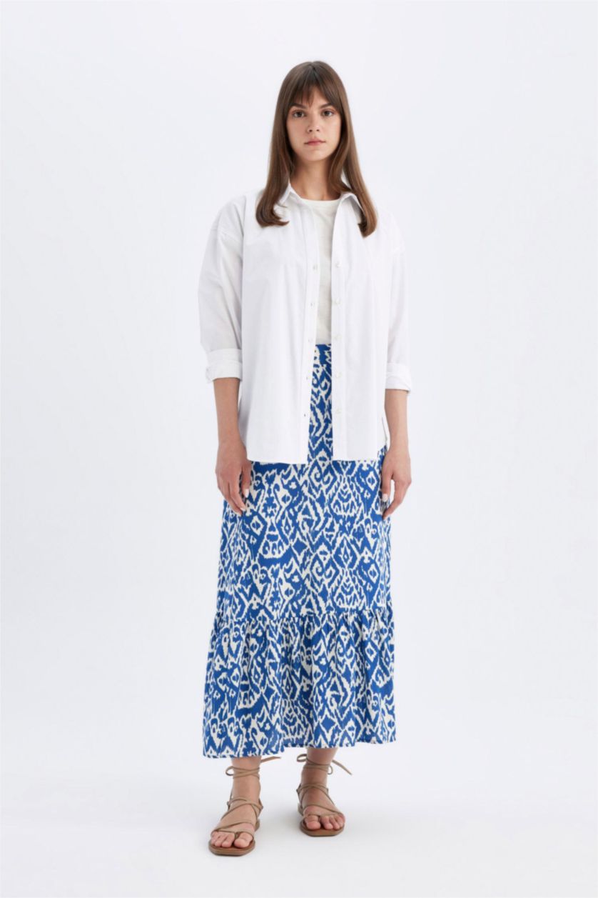 حريمي نيلي جيبة طويلة فيسكوز منقوش