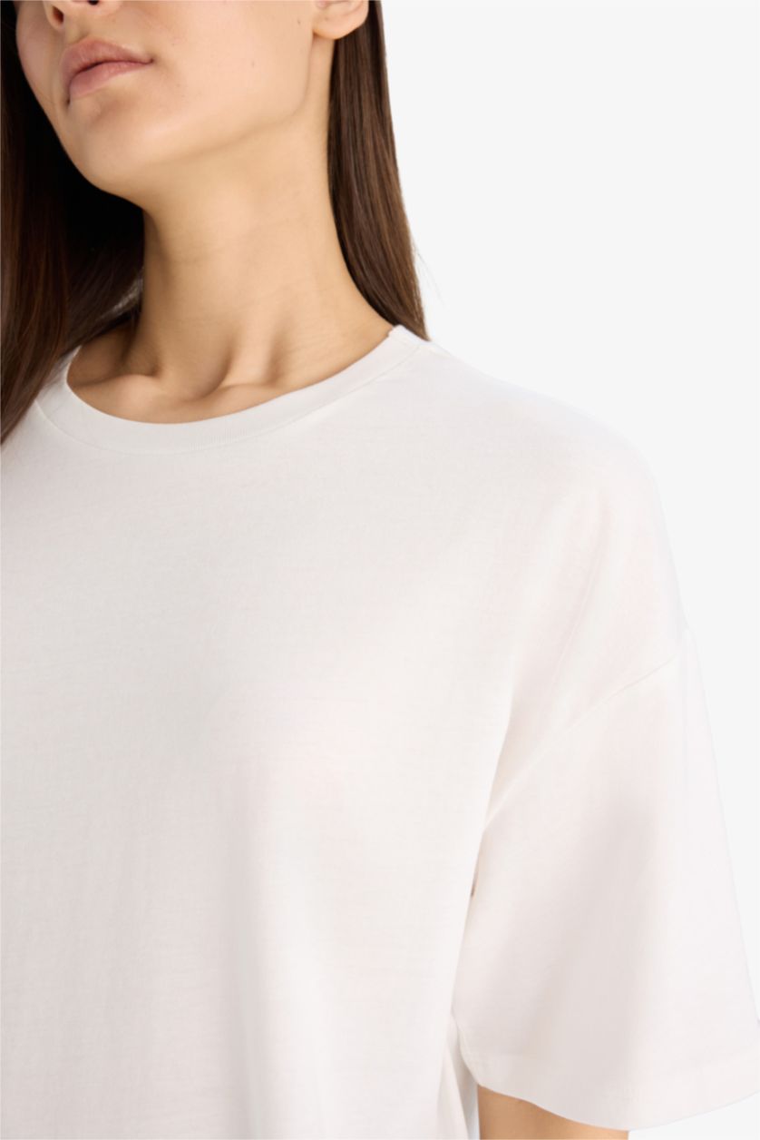 Kadın Antrasit Oversize Fit Bisiklet Yaka Yıkamalı 2'li Basic Kısa Kollu Tişört