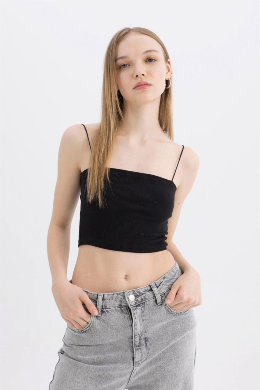 FEMME Noir Lot de 2 Crop tops basiques à bretelles